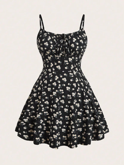 New fashion floral elegant sleeveless thin strap camisole dress