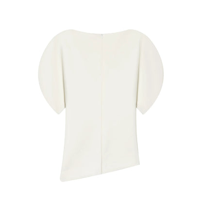 Spring Summer Women Casual Asymmetrical T-Shirts Fashion Solid Female O-Neck Short Puff Sleeve Blouse Lady Office Chic Tops