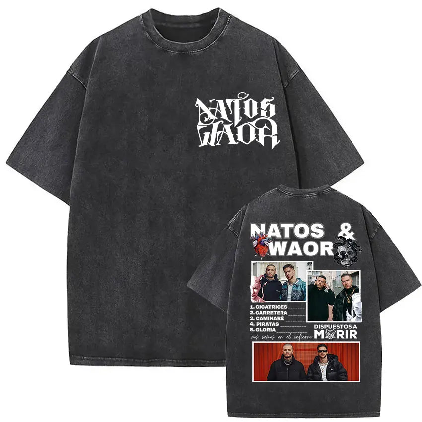 Washed Vintage NATOS WAOR Hijos De La Ruina Logo Album Merch T Shirts Men's Women Hip Hop Gothic Short Sleeve T-shirt Streetwear