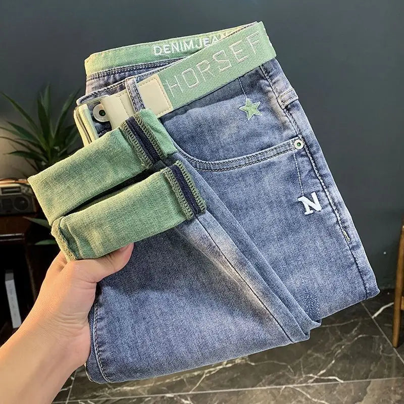 High Quality Fashion Luxury Washed Men's Slim Jeans Elasticity Black and Gray Classic Designer Cargo Denim Boyfriend Jeans Men