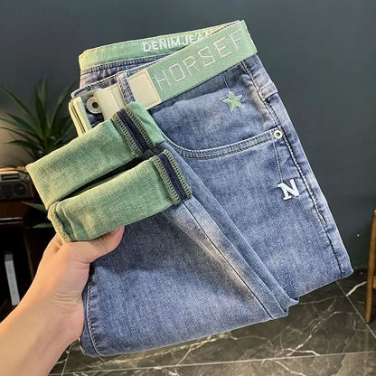 High Quality Fashion Luxury Washed Men's Slim Jeans Elasticity Black and Gray Classic Designer Cargo Denim Boyfriend Jeans Men