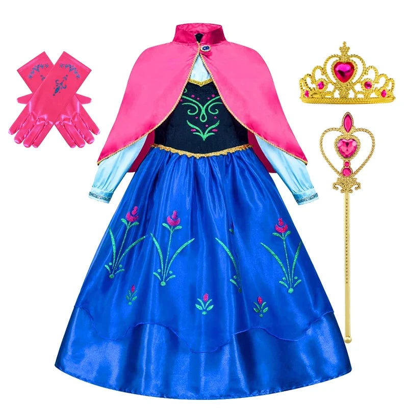 Frozen Anna Princess Girl Dress Halloween Cosplay 2026 Party Costume Snow Queen Princess Clothes Children Outfit 2-10 Y