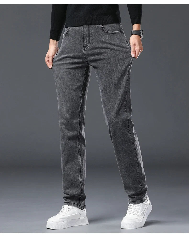 Men's New Stretch Straight Jeans Business Versatile Trendy Youth Casual Regular Long Pants for Spring Autumn Male Denim Trousers