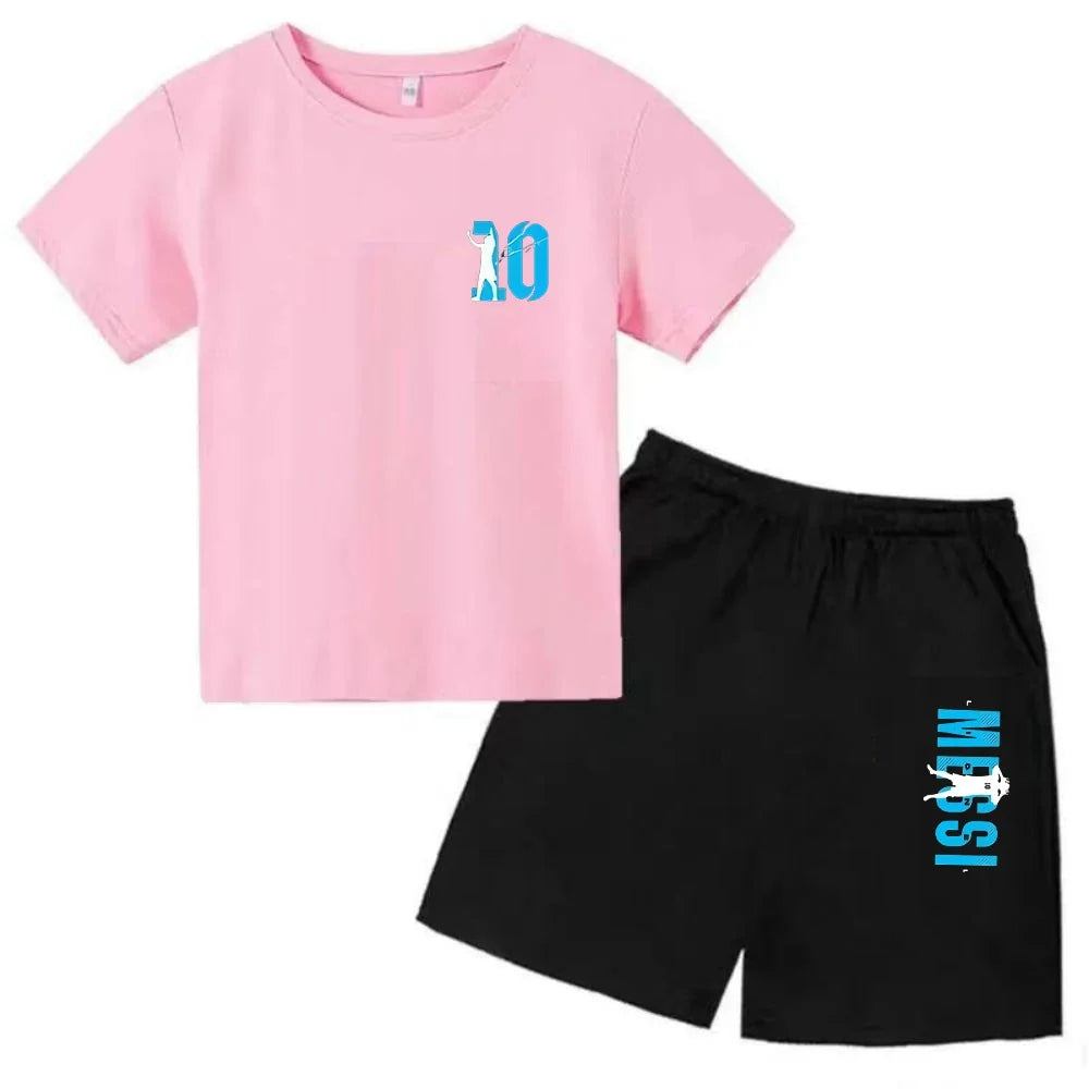 Summer Children‘s Set Brand Messi Print Short Sleeve T-shirt + Shorts 2pcs Set Sportsuit Casual Fashion Kid Boy Girl Fan Clothes