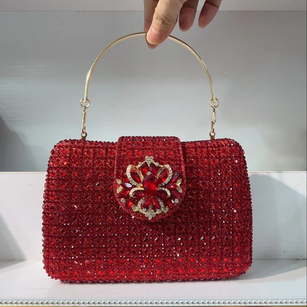 Sparkling Rhinestone Clutch Bag Lady Crystal Evening Purse Luxury Metal Handle Chain Handbag Wedding Party Dinner Diamond Bags