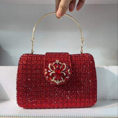 Sparkling Rhinestone Clutch Bag Lady Crystal Evening Purse Luxury Metal Handle Chain Handbag Wedding Party Dinner Diamond Bags