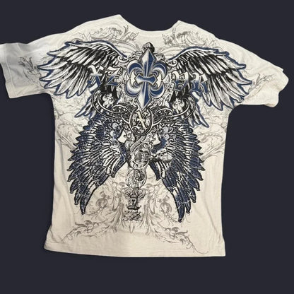 Retro Xtreme Angel Wing Men Yellow Short Sleeves Harajuku High Street American Fashion T-shirt Man Women Summer Tops