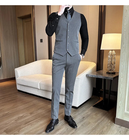 ( Vest + Pants) Men Luxury High Quality Business Suit Vest 2 pieces Formal Groom Wedding Dress Vest Set Fashion Club Clothing