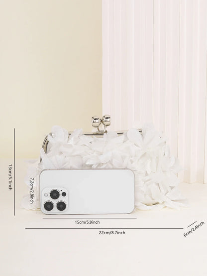 3D Floral Decor Clutch Bag, Elegant Silk Appliques Dinner Purse For Wedding Party Prom Banquet - Perfect for Wedding， Party