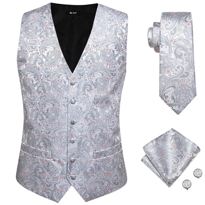 Designer Beige Champagne Ivory Khaki Mens Vest Necktie Set Jacquard Waistcoat Jacket Tie Hankerchief Cufflinks for Men Gift