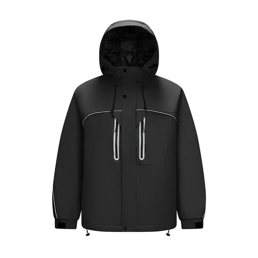 Down Jacket Men Textured Loose Hooded Outdoor Sport 2025 Winter Warm Outerwear Man Clothes
