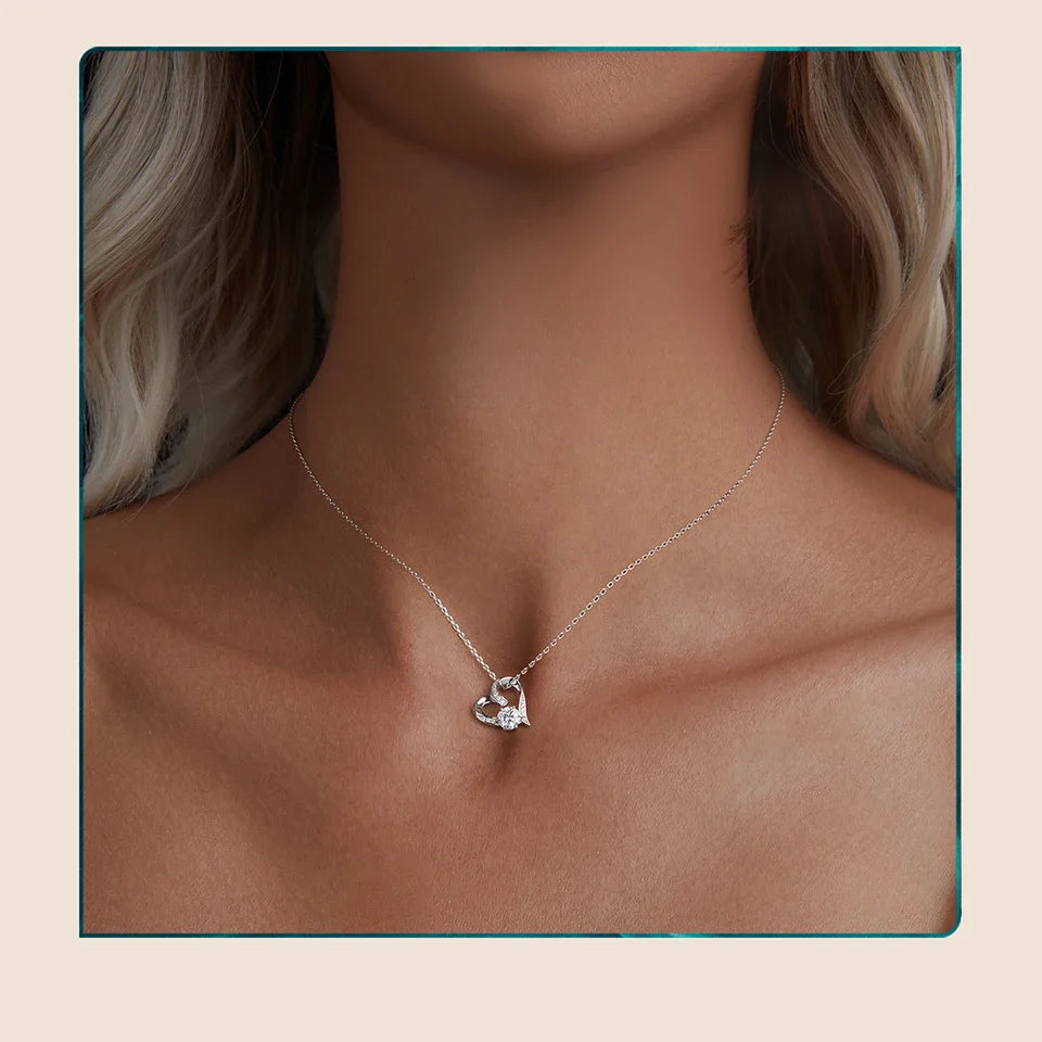 Heart Necklaces for Women, Forever Love Moissanite 925 Sterling Silver Minimalist Heart Pendant Necklace Engagement Jewel