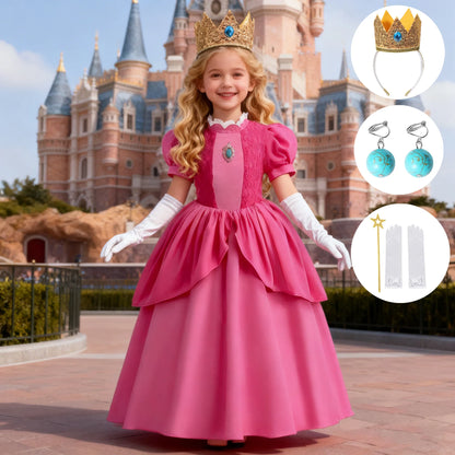 Princess Peach Baby Girls Cosplay Dress Kids Vestidos Birthday Party Dresses Carnival Halloween Costume Ball Gown Clothing