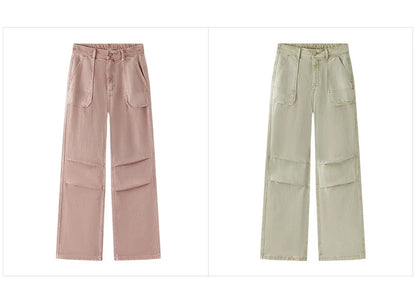 Women Pants Denim Drawstring Cool Feeling Loose Workwear American Street Style Cool Wide Leg 2026 Summer Fashion Top