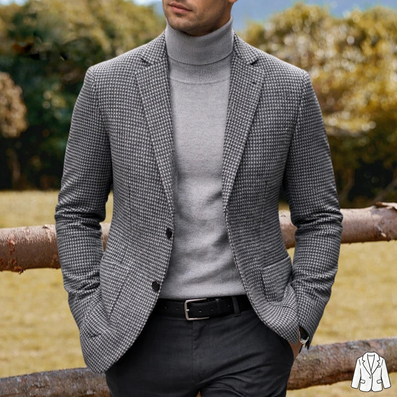 Men's Casual Blazer Houndstooth Wool Blend Suit Jacket Notched Lapel Slim Fit Business Formal Dress Sport Coat Outerwear