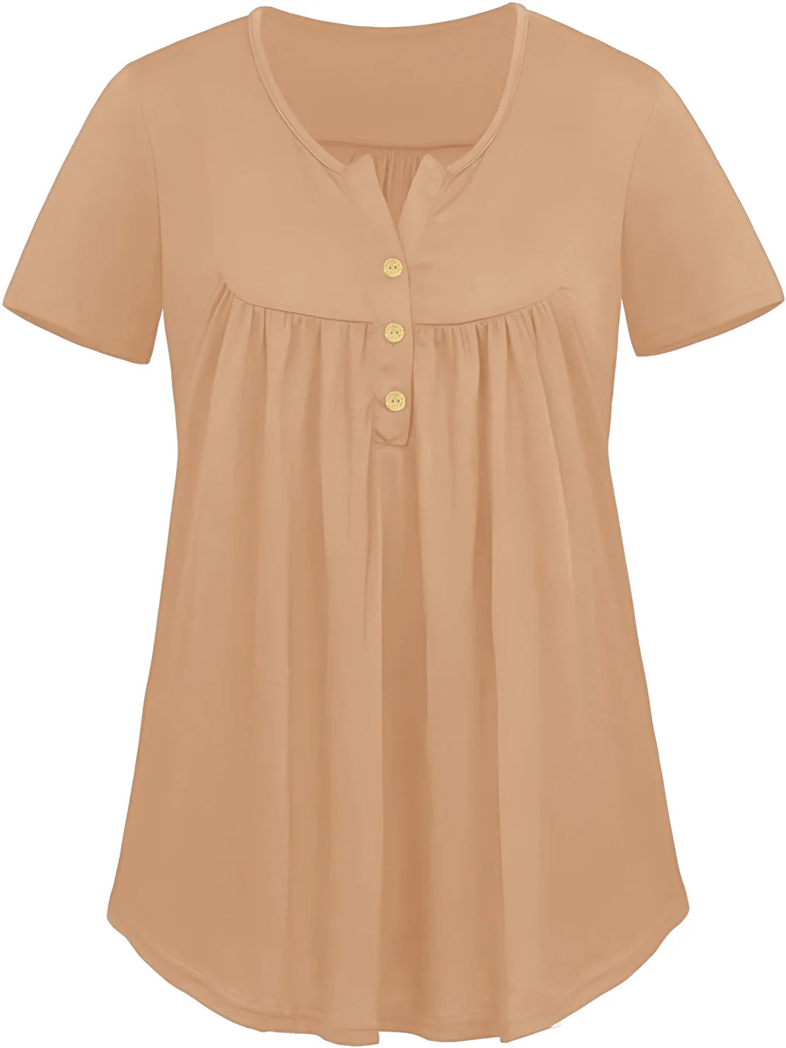 Solid Color Button Front Tee, Casual Fashion Short Sleeve Scoop Neck T-shirt for Summer