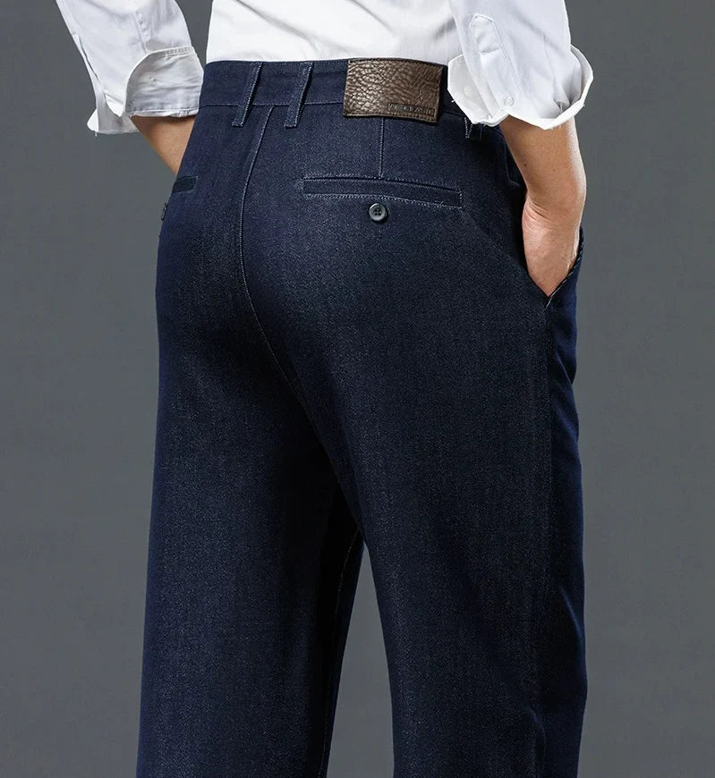 Men's Straight Leg Jeans Streetwear Blue/Black Casual Loose Fit Thick Denim Mid-Rise Trousers for Spring Sizes 40-44