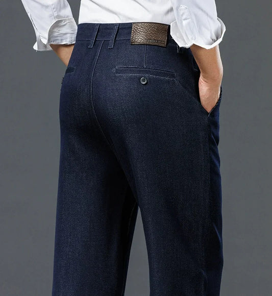 Men's Straight Leg Jeans Streetwear Blue/Black Casual Loose Fit Thick Denim Mid-Rise Trousers for Spring Sizes 40-44