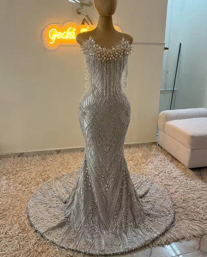 Red Diamonds Luxury Women's Evening Dresses 2026 With Veil Beading Crystals Tassels Formal Prom Dress Wedding Party Customized