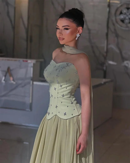 Dubai Customized Evening dresses A-line prom party dress 2025 Luxury Strapless Floor-length فساتين سهرة