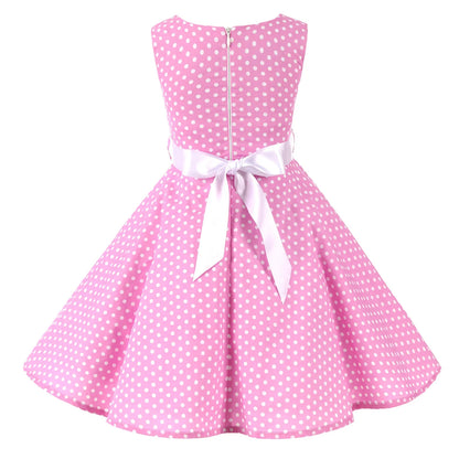 Girl's Retro Dress,Summer Princess Sleeveless Polka Dots Cotton Lightthin Romantic Floral 50s Vintage Dress Party Wedding Daliy