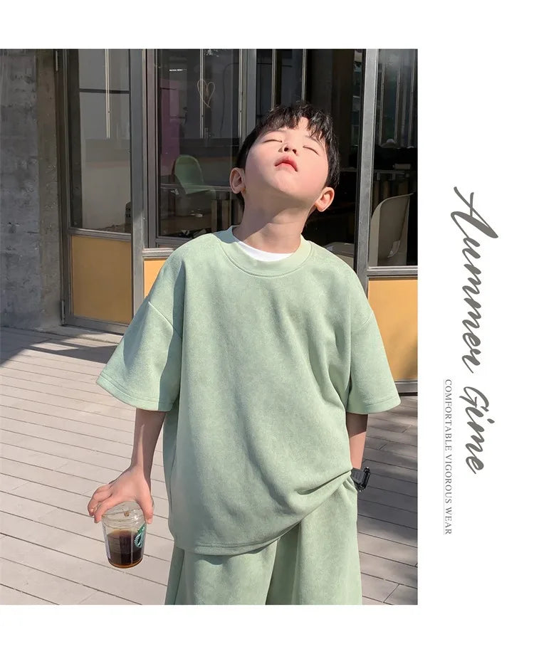 Boys Clothing Set 2024 Korean Loose Shirts+shorts 2pcs/set Sport Suits for Kids Teenager Tracksuits Casual Baby Outfits Clothes