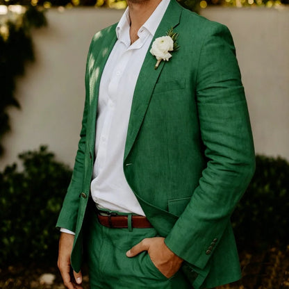 Beige Linen Men Suits 2 Pieces Wedding Tuxedo Summer Slim Fit Groom Blazer Trousers Set Formal Attire wedding suits for men