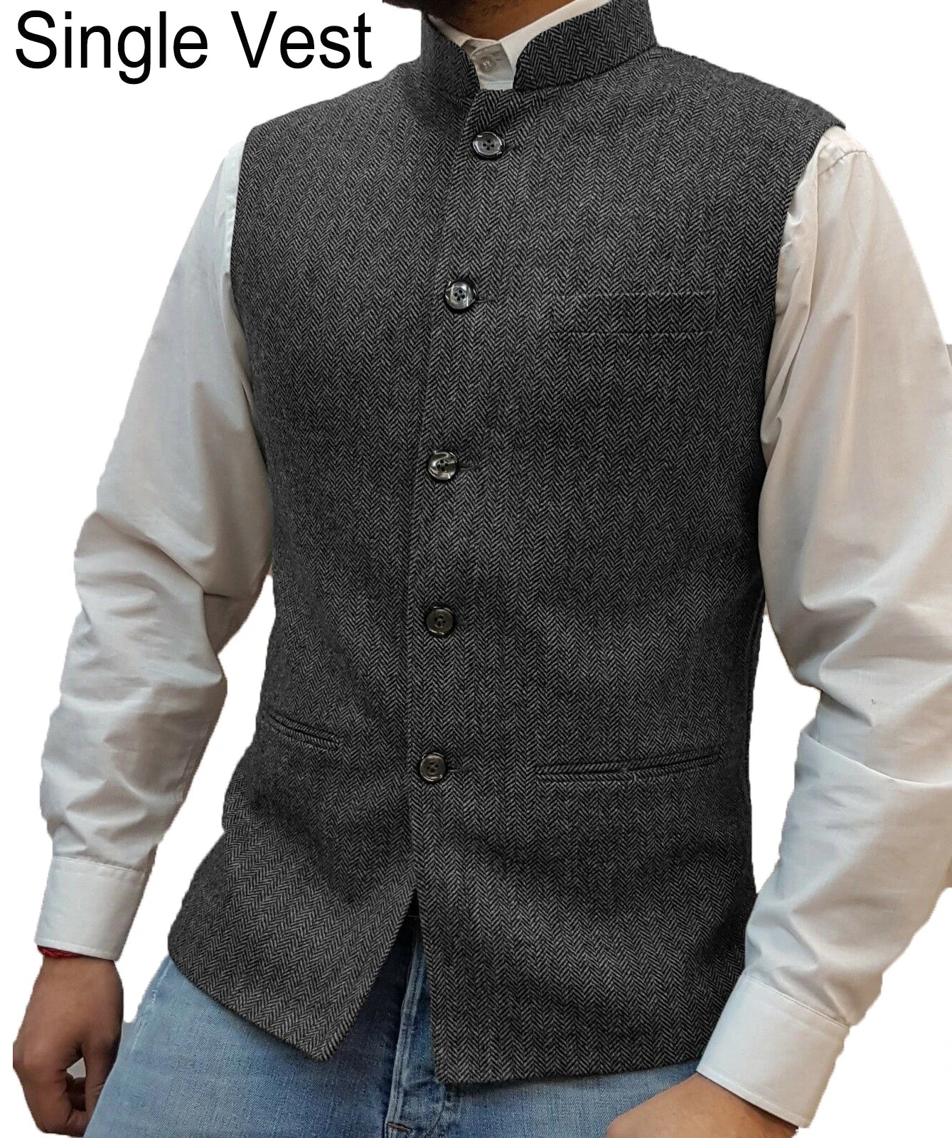 Suit Vest Men Vintage Slim Solid Stand Collar Vest Tops Male Business Casual Sleeveless Jackets Man Wedding Waistcoat
