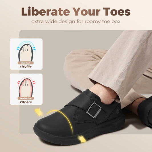 Men's Leather Shoes Wide Shoes for Swollen Feet Men's Diabetic Walking Shoes for Outdoor Business Walking Shoe