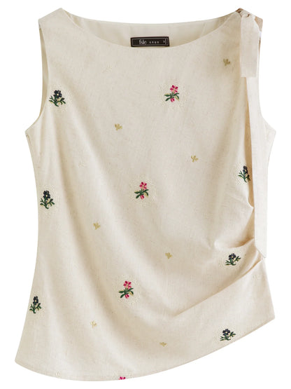 Fashionable Embroidered Sleeveless Top and Tulip Skirt Elastic Waist Retro Women 2026 Summer New Arrival Set