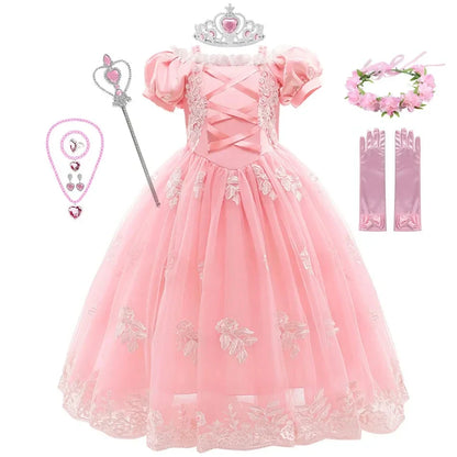 Girl Pink Aurora Cosplay Princess Dress Up Kids Christmas Halloween Tulle Fancy Rapunzel Costume for Children Girls Birthday