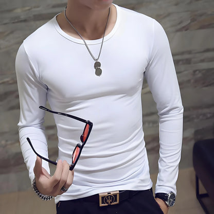 Men's Casual Fashion Solid Color Long-Sleeved Round Neck T-Shirt Classic Men's Spring and Autumn Thin Comfortable Top