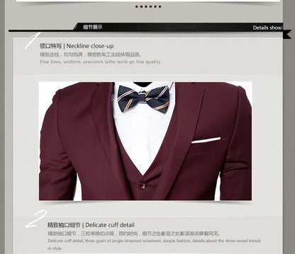 Blazers Pants Vest New Fashion Men Business Casual Suits / Male Solid Color Three Piece Sets Jacket Coat Trousers Waistcoat
