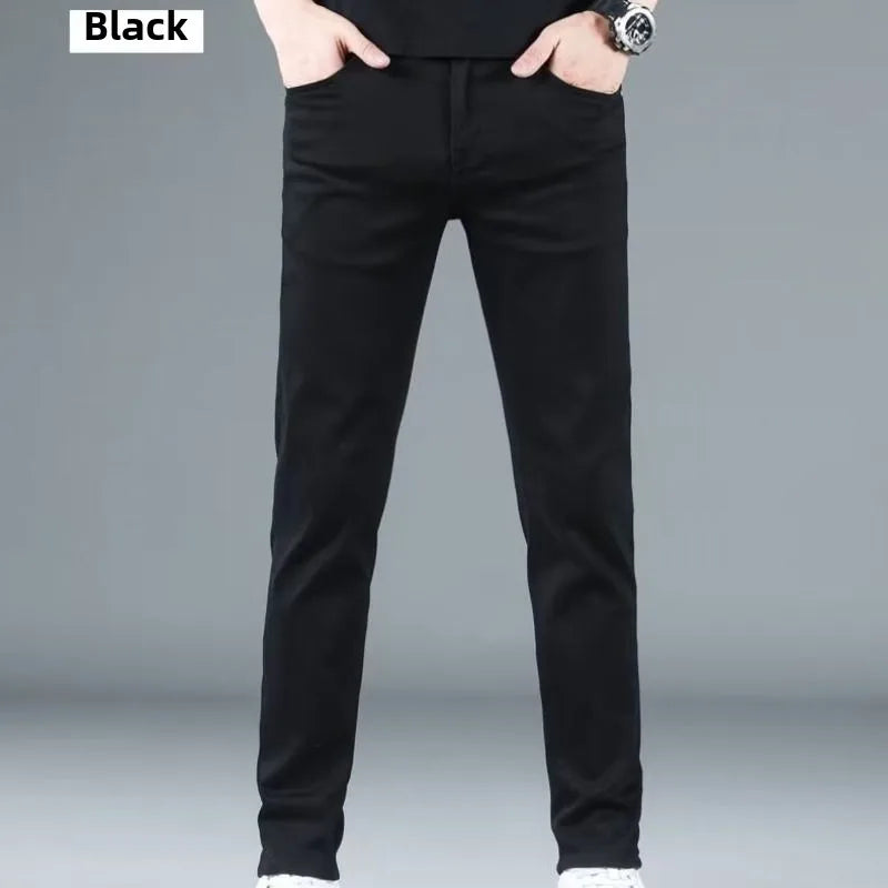 Korean Man Designer Clothes 2025 White Jeans Men Spring Autumn Printed Students Slim Stretch Pencil Pants Workwear Long Trousers