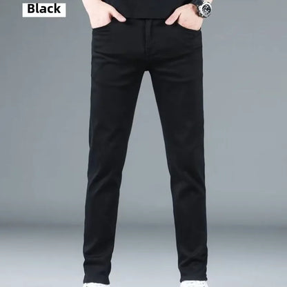 Korean Man Designer Clothes 2025 White Jeans Men Spring Autumn Printed Students Slim Stretch Pencil Pants Workwear Long Trousers