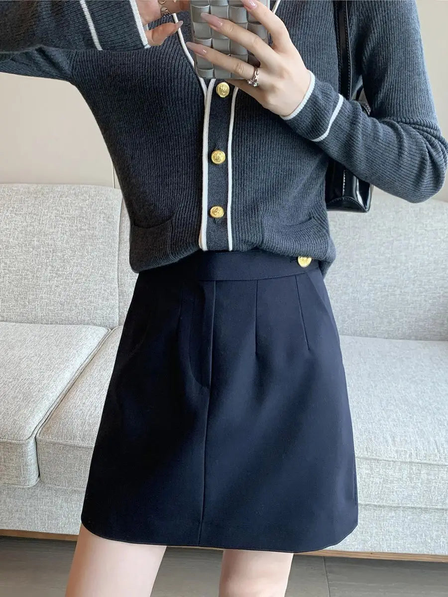 High end early autumn new fashionable small A-line skirt with buttocks wrapped, high-end gray half skirt  skirts