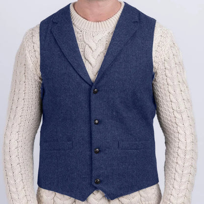 Men Vest Navy Blue Herringbone With Lapel Single Button Waistcoat For Wedding Party Business Office Work Daily Men Suit Vest