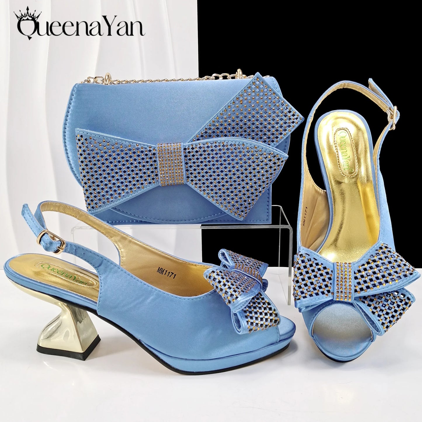 2025 New Rhinestone Design African Shoes & Bag Set in Olive  Open Toe Comfortable Women's High Heels Hot Sale on Instagram