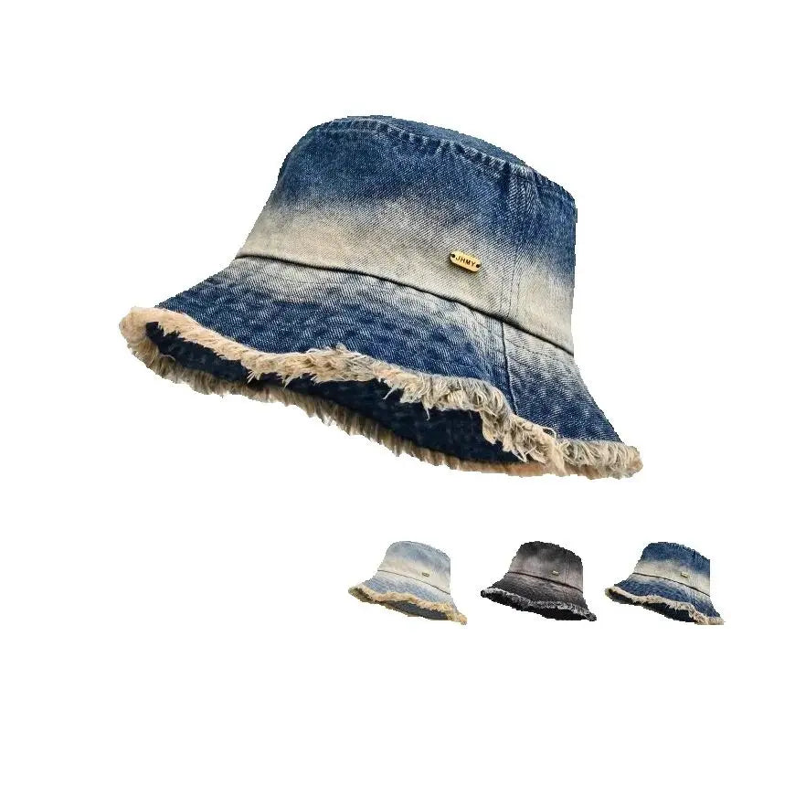 Fashion Washed Denim Bucket Hat for Women Men Summer Travel Outdoor Sunshade Sunscreen Hat Man Retro Bucket Hat