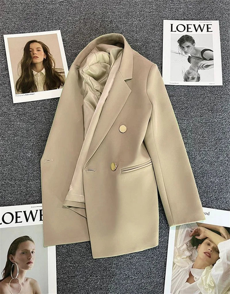 Spring Autumn High Quality Long Sleeve Female Blazer Double Button Jacket Ladies Business Work Wear Formal Coat Women Outerwea