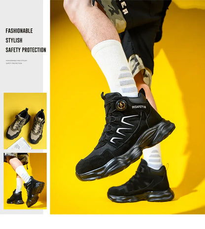 Rotating Button Safety Boots Shoes Man Steel Toe Safety Work Shoes Lightweight Non Slip Work Boots Men Sneaker