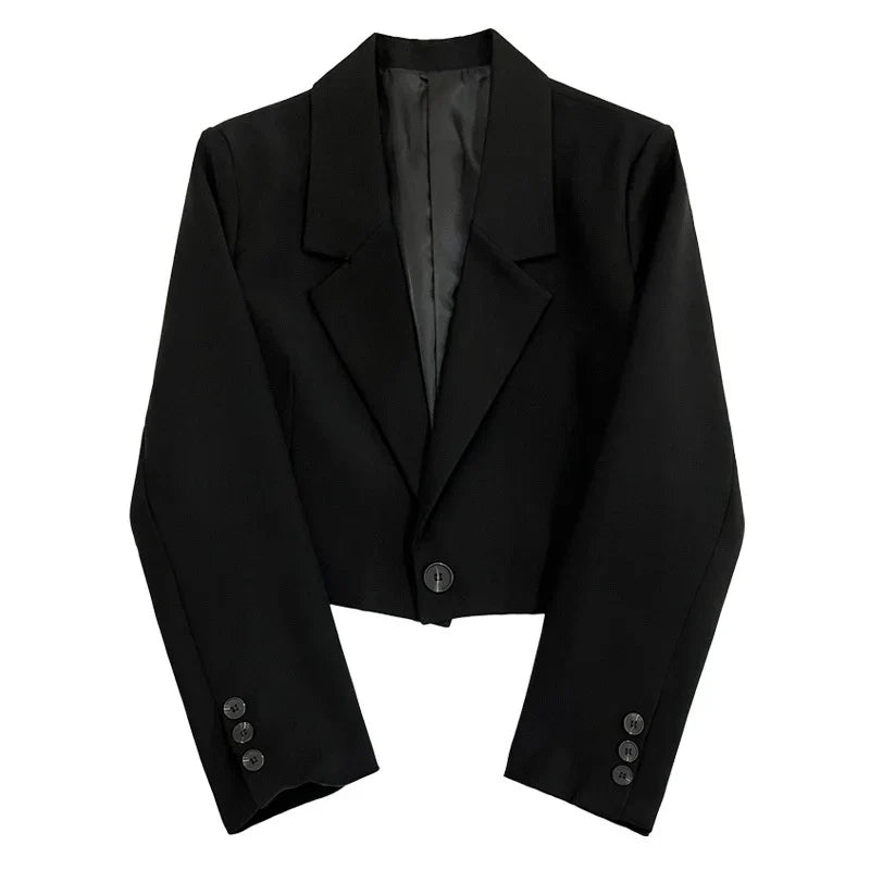 New Korean Cropped Blazers Women Autumn Solid Simple Single-Button Outwear All-match Long Sleeve Office Lady Suit Jackets