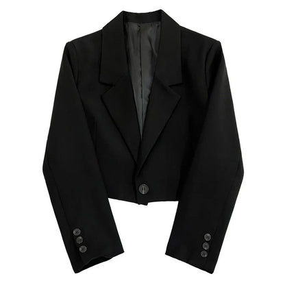 New Korean Cropped Blazers Women Autumn Solid Simple Single-Button Outwear All-match Long Sleeve Office Lady Suit Jackets