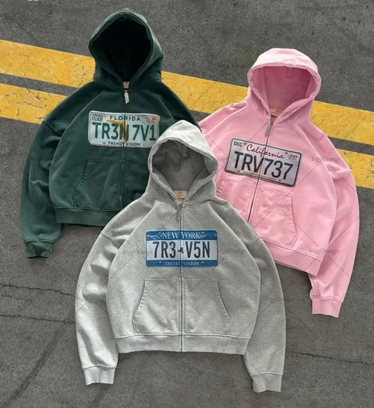 Y2K Retro Zip Up Hoodie Hip-Hop Printed Letter Casual Streetwear For Men And Women Gothic Harajuku Fashion Oversized Sweatshirts