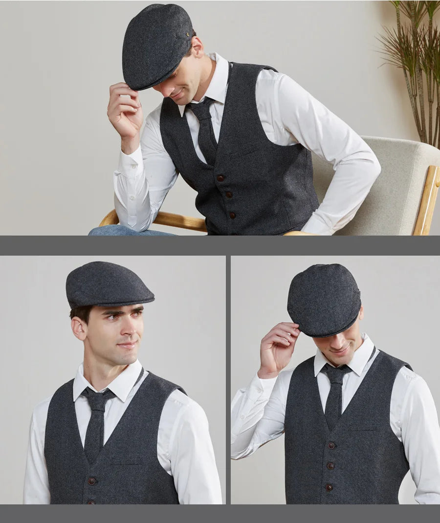 Wool Tweed Herringbone Irish Cap Men Women Beret Cabbie Driver Hat Newsboy Caps Golf Ivy Flat Hats Green Navy Black