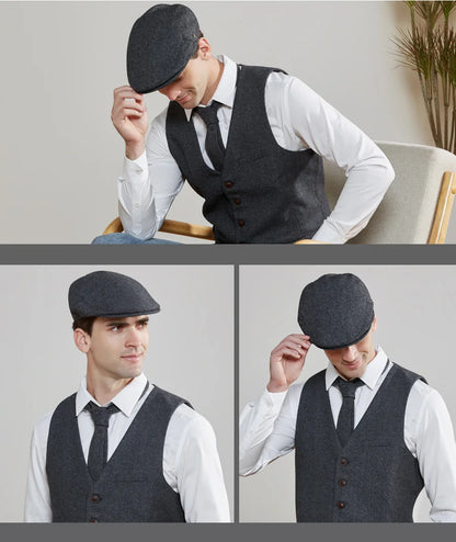 Wool Tweed Herringbone Irish Cap Men Women Beret Cabbie Driver Hat Newsboy Caps Golf Ivy Flat Hats Green Navy Black