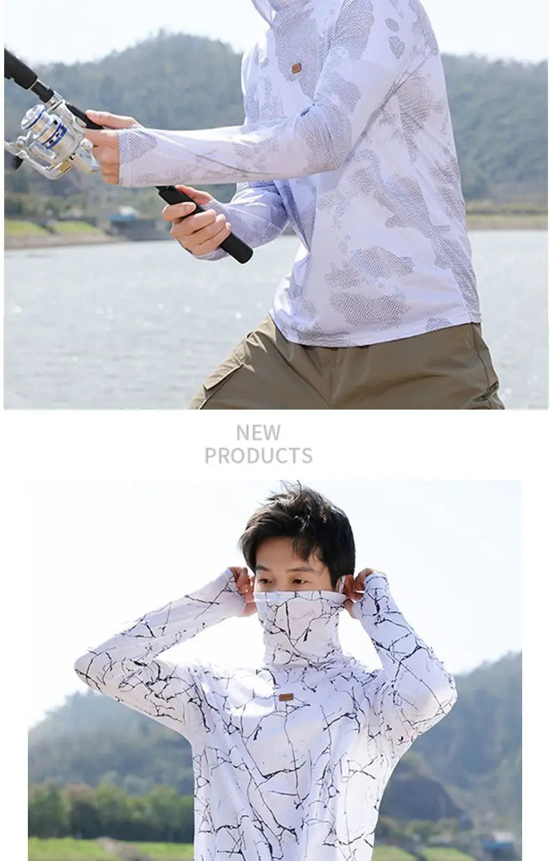 Mens UPF50+ T-Shirt Hoodie Tight Sports Casual Sun Protection T-Shirt Running Quick Dry Hoodie Sunscreen Fishing Men's Clothing