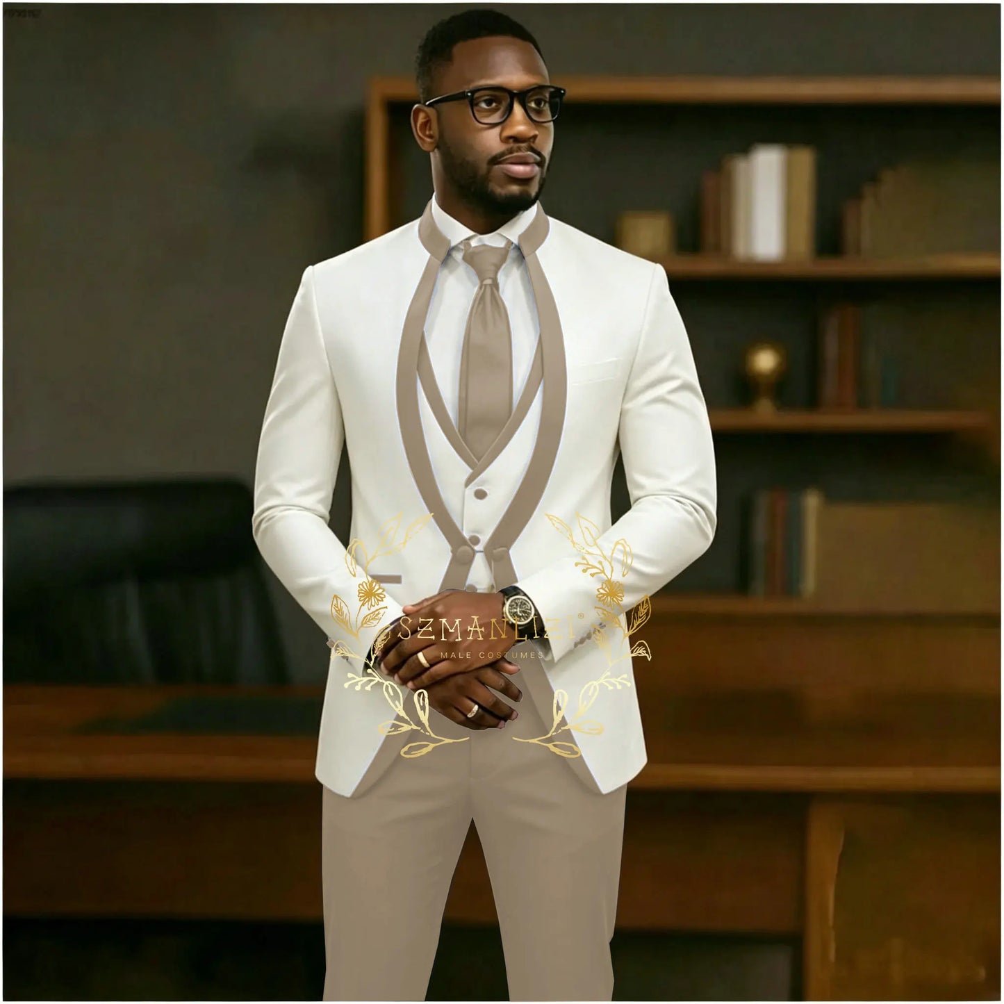 Handsome Formal Tuxedos Suits For Men Wedding Party Dress Slim Fit 3 Pieces Groomsmen Jacket Vest Pant 3 Piece Male Costume