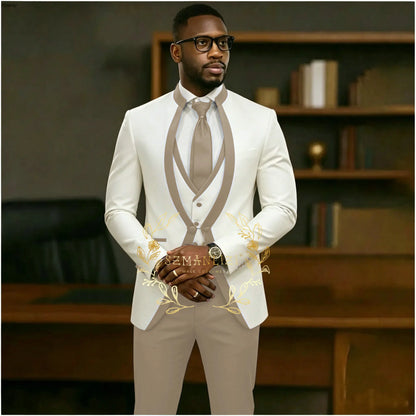 Handsome Formal Tuxedos Suits For Men Wedding Party Dress Slim Fit 3 Pieces Groomsmen Jacket Vest Pant 3 Piece Male Costume
