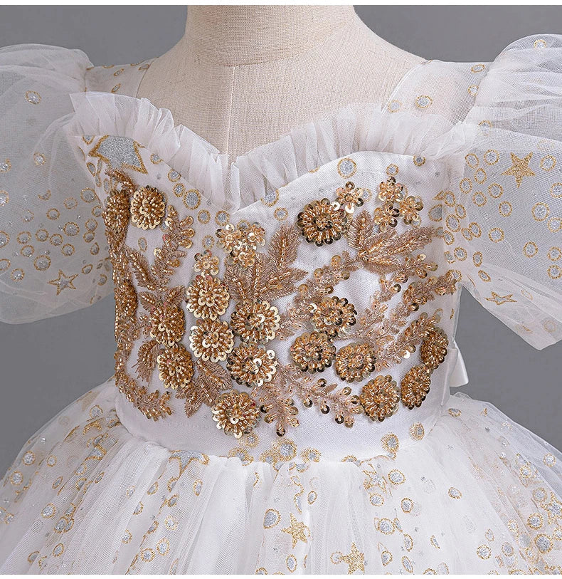 8905 Girls' Flower Wedding Dress Long Sleeveless Summer Princess Rainbow Host Gift Performance Program